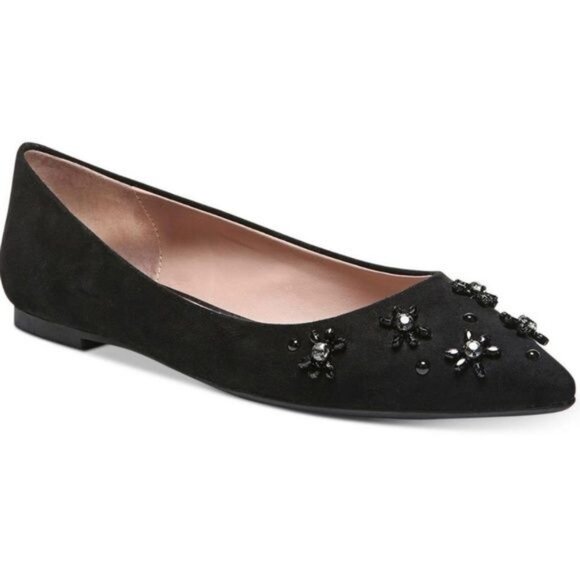 Circus By Sam Edelman Black Velvet Flats With Rhinestone & Stud Detail - Picture 3 of 10
